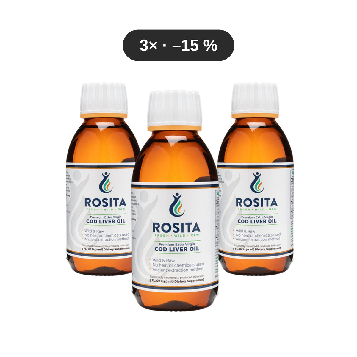 Dreierpack Lebertran Rosita EVCLO flüssig 150 ml