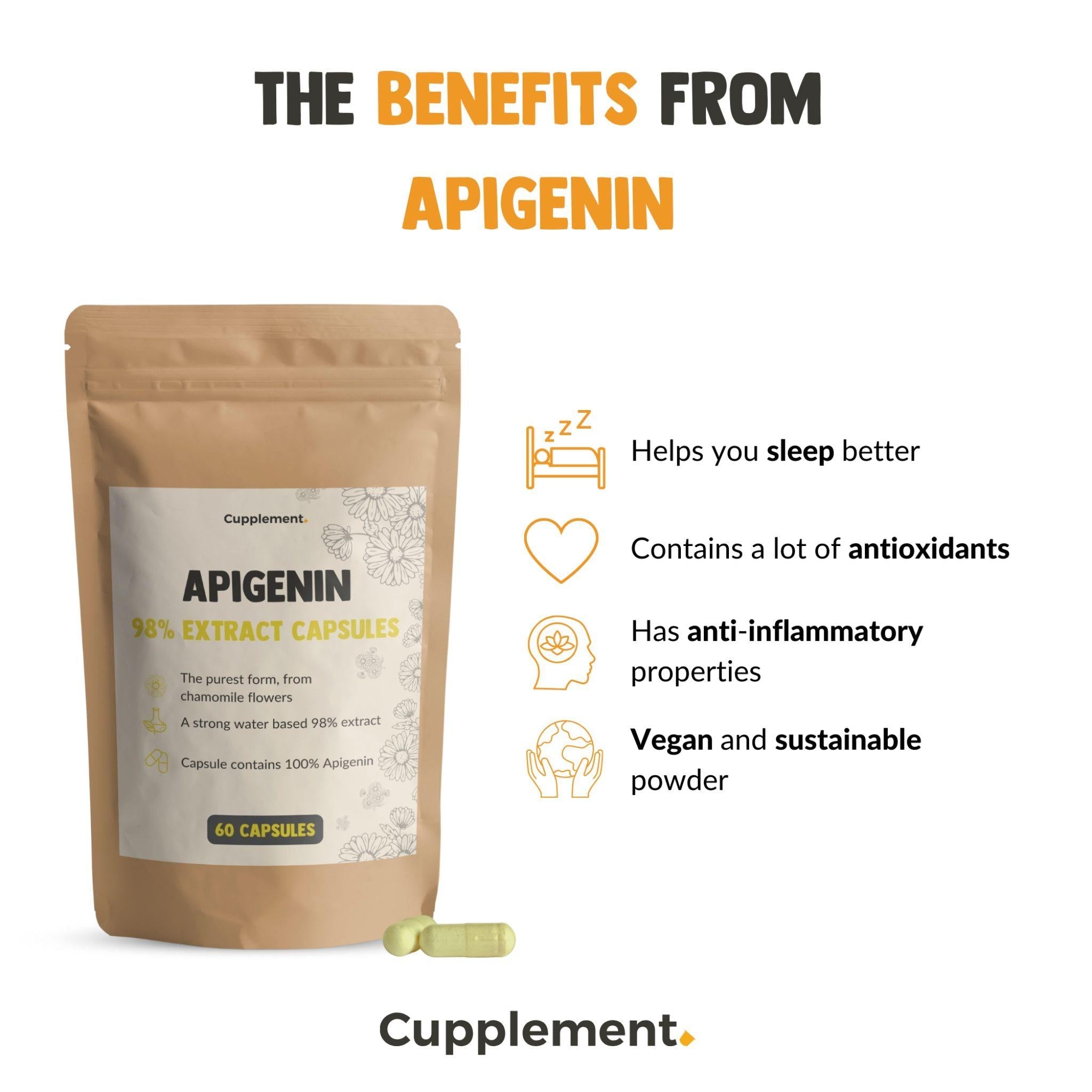Apigenin Extrakt 100mg - 60 Kapseln - Cupplement - Adaptogen - Adaptogene - Apigenin - montcalia.ch