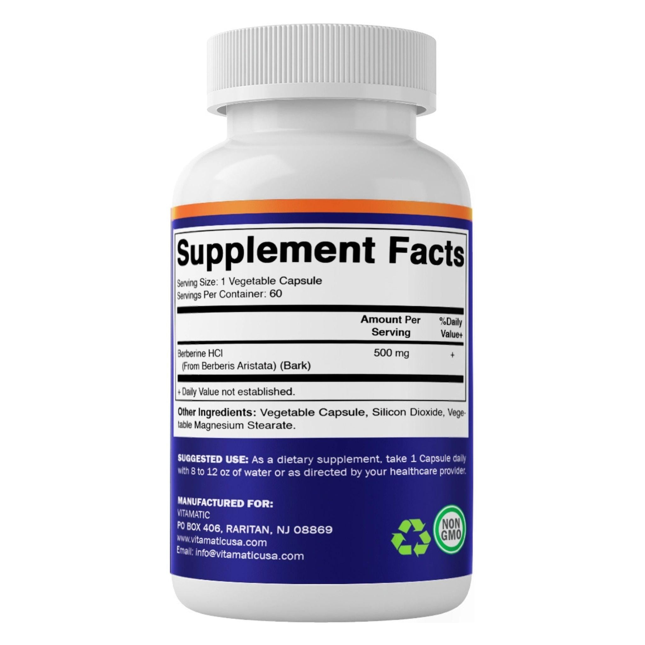 Berberin 500mg - 60 Kapseln - Vitamatic - Abnehmen - Adaptogen - Adaptogene - montcalia.ch