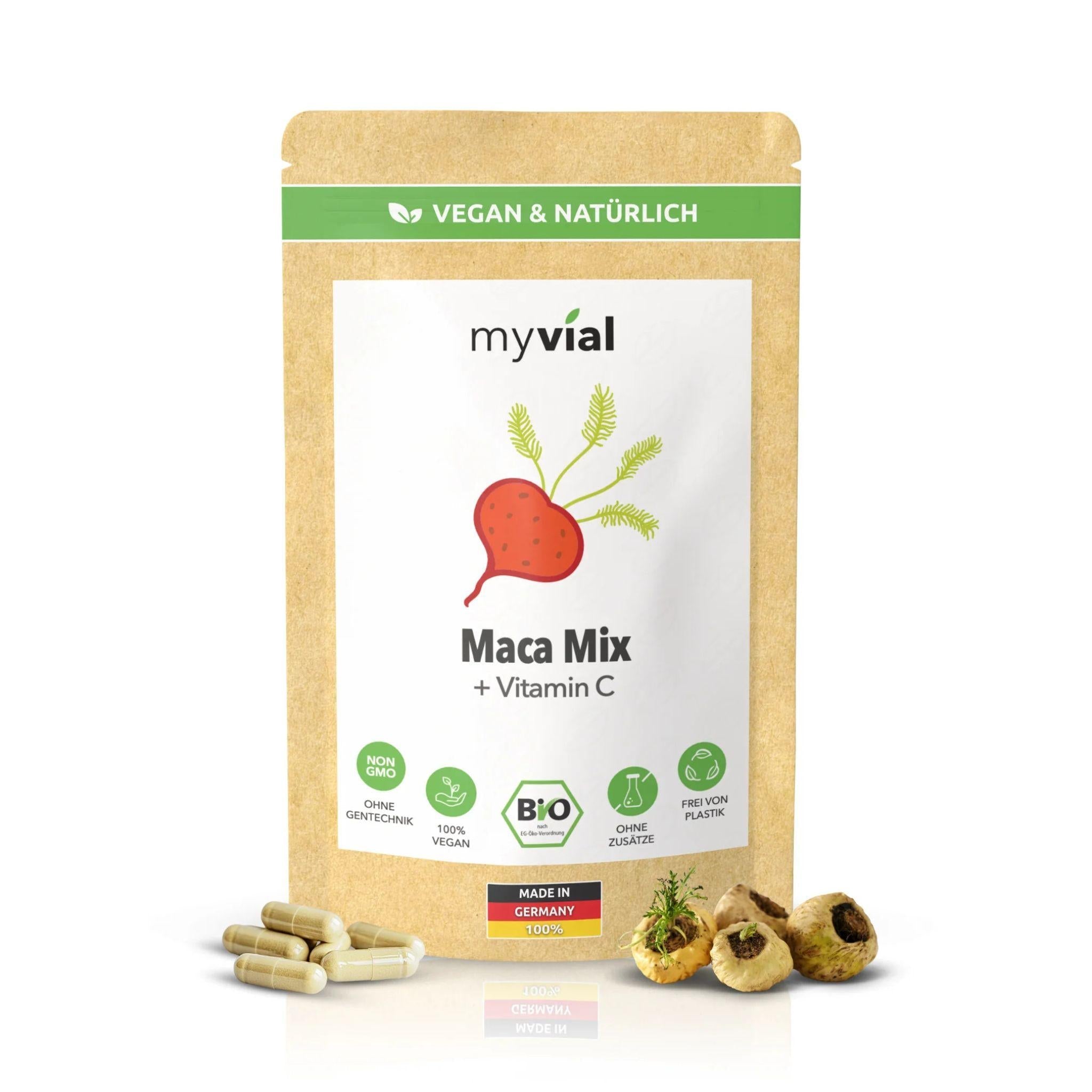Bio Maca Mix (Schwarz, Rot, Gelb) - 120 Kapseln - myvial - Adaptogen - Adaptogene - Andenginseng - montcalia.ch