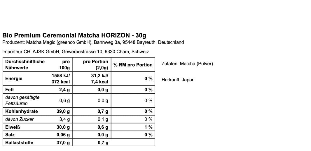 Bio Premium Ceremonial Matcha HORIZON - 30g - Matcha Magic - Bio - EU Bio - general - health - montcalia.ch