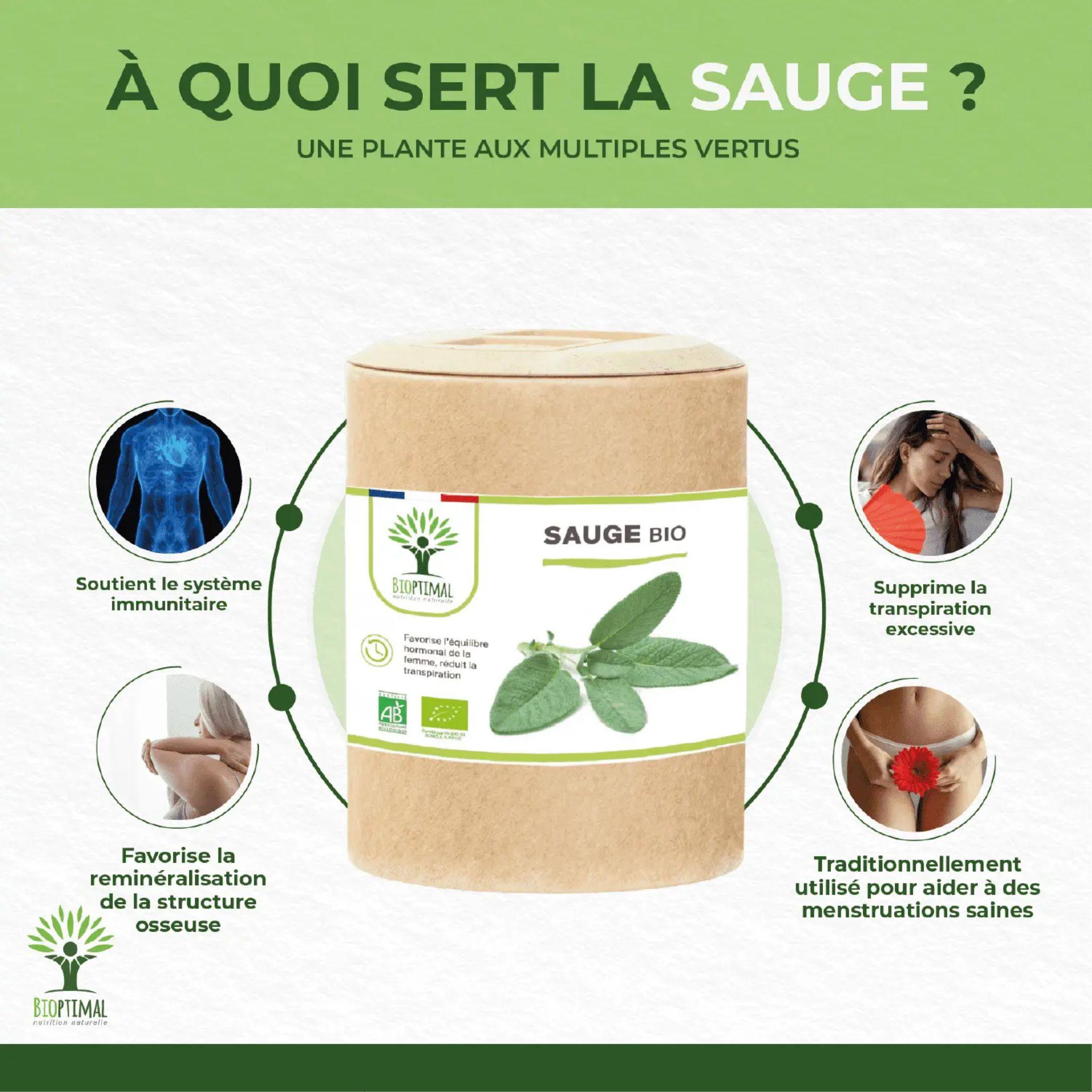 Bio Salbei - 200 Kapseln - Bioptimal - Adaptogen - beauty - Bio - montcalia.ch