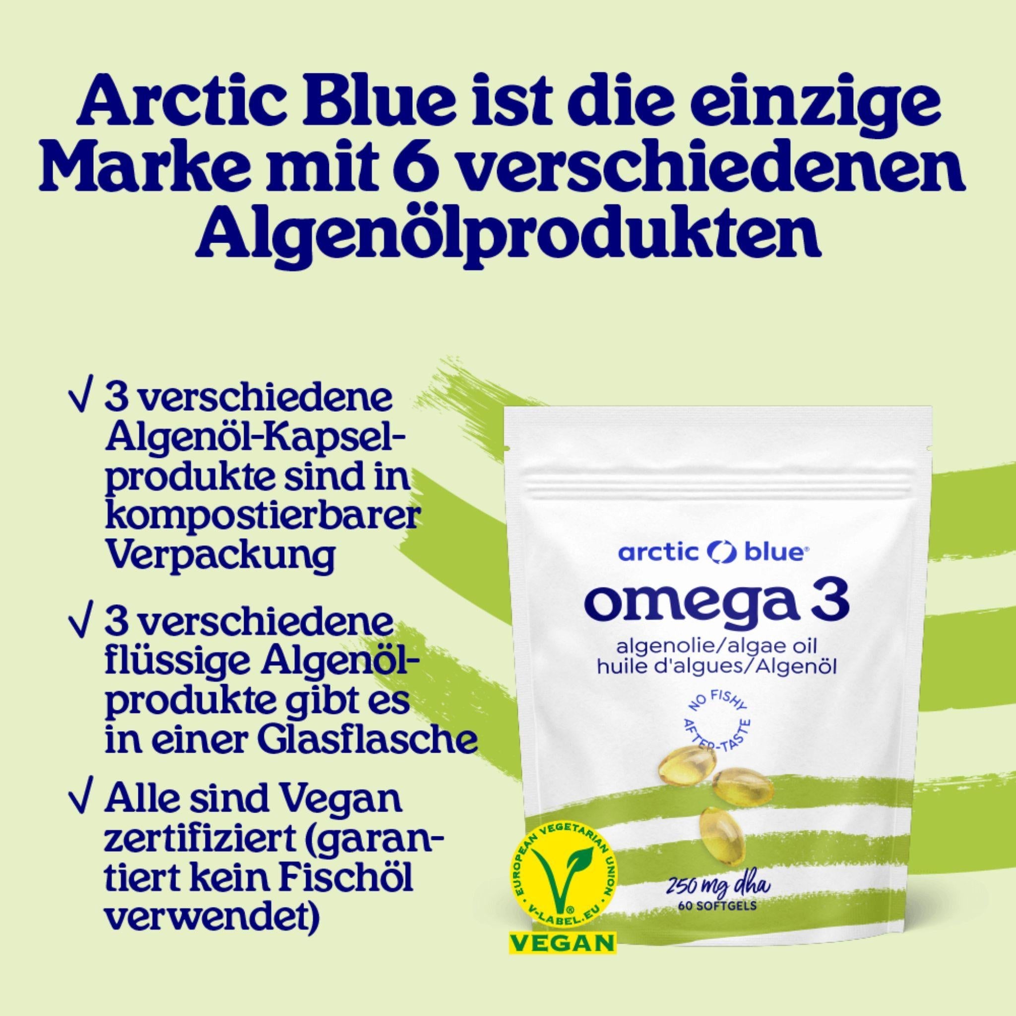 Omega 3 Algenöl Vegan - 60 Kapseln - Arctic Blue - Alaska - Seelachs - Algenöl - Cod liver oil - montcalia.ch