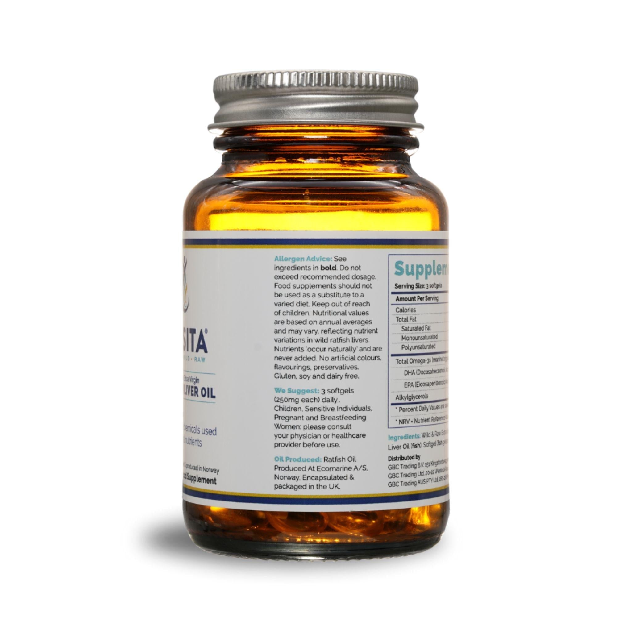 Ratfish Liver Oil - 90 Kapseln - Rosita Real Foods - 1000 UI - 5000 IU - Abnehmen - montcalia.ch