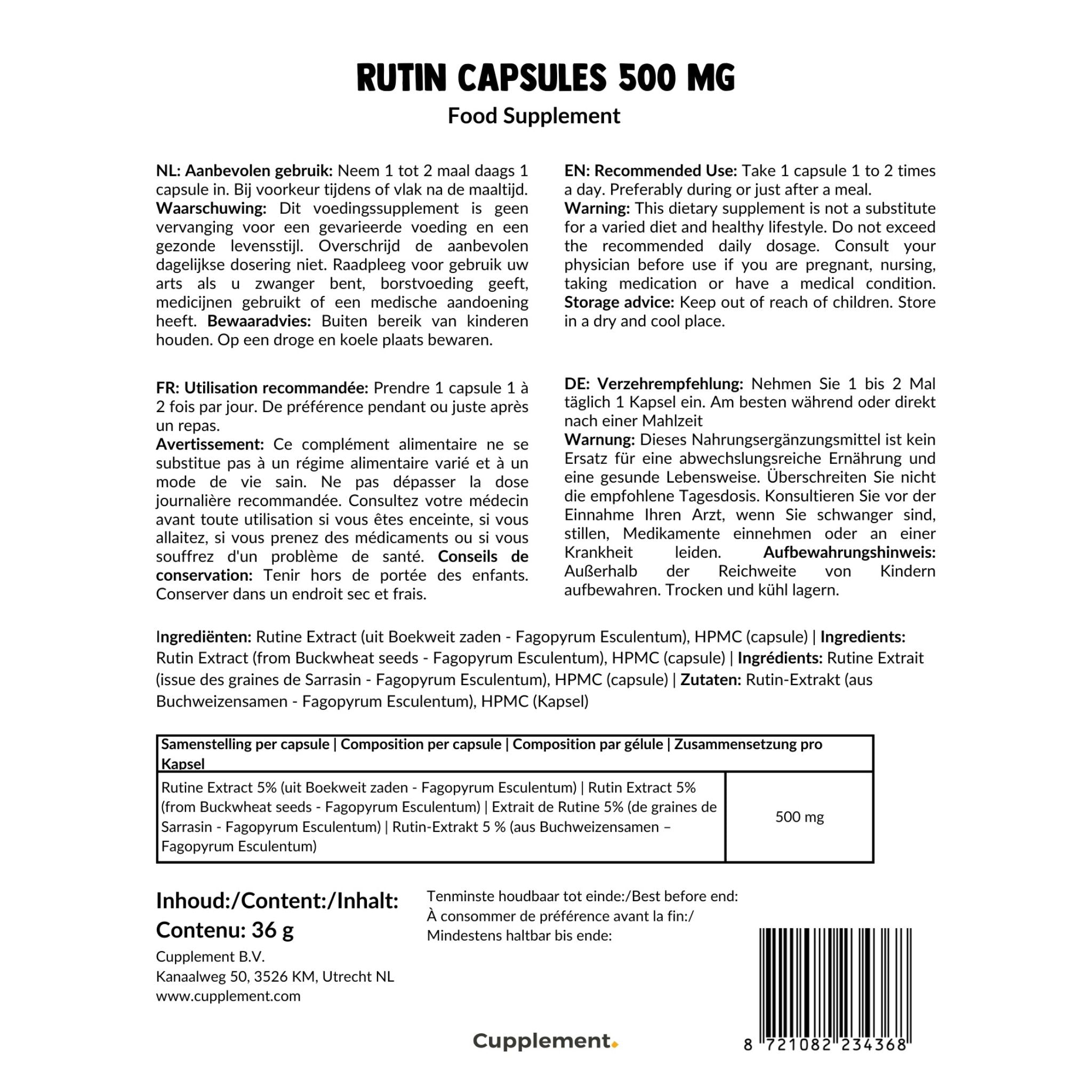 Rutin Extrakt 500 mg - 60 Kapseln - Cupplement - Heilpflanze - Kapseln - Rutin - montcalia.ch