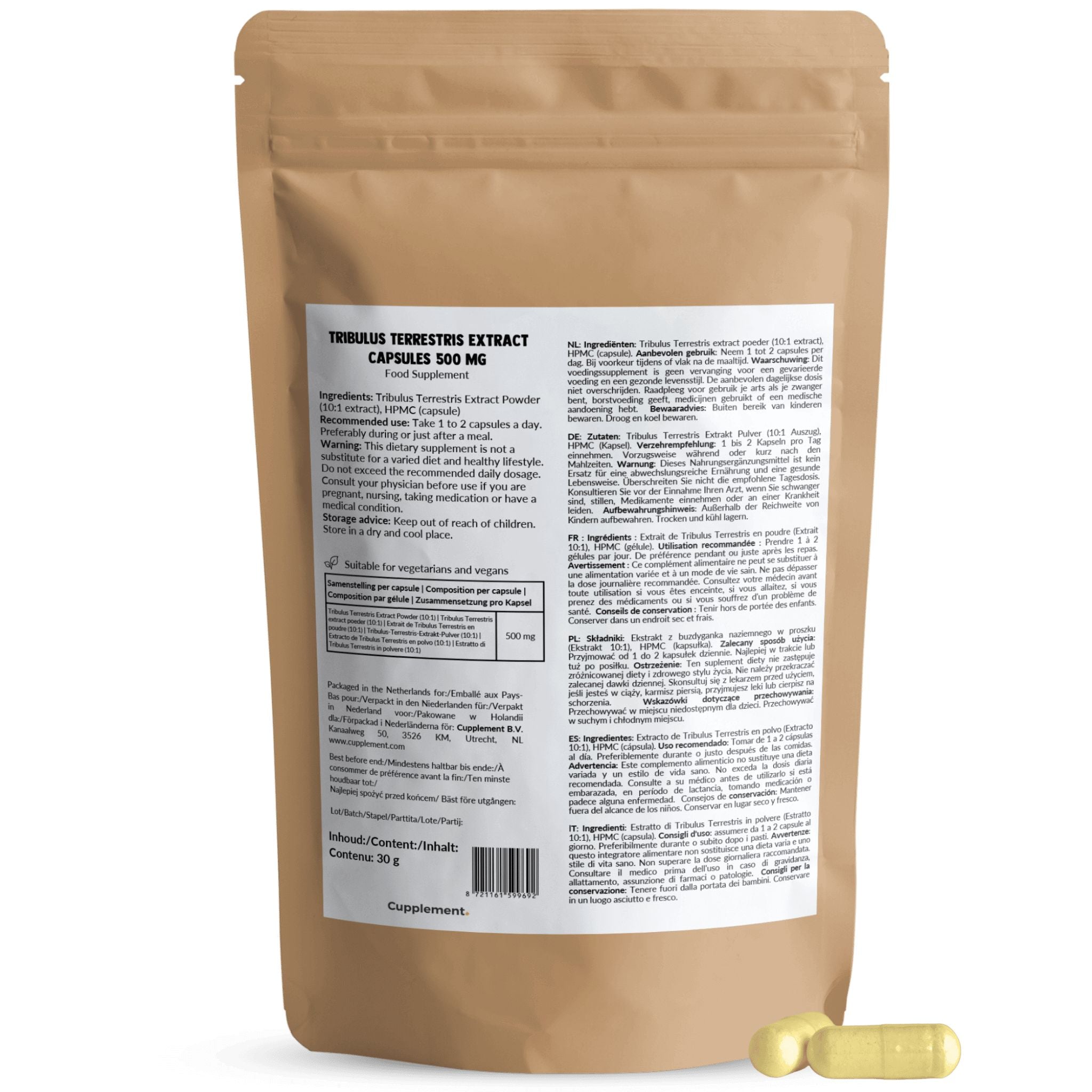Tribulus Terrestris Extrakt 500mg - 60 Kapseln - Cupplement - Heilpflanze - Kapseln - Leistung - montcalia.ch