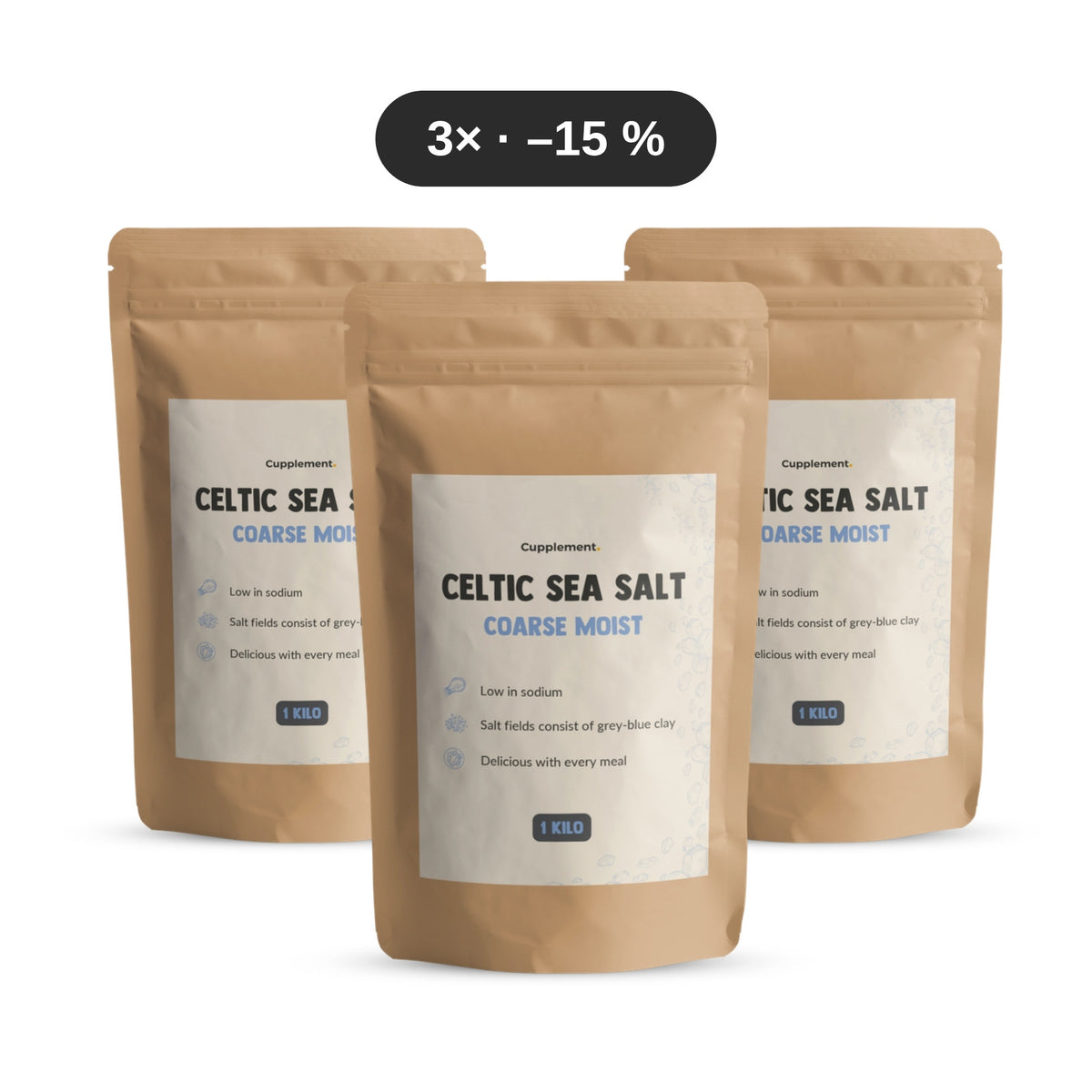 Dreierpack Celtic Sea Salt Keltisches Meersalz 1 kg grob