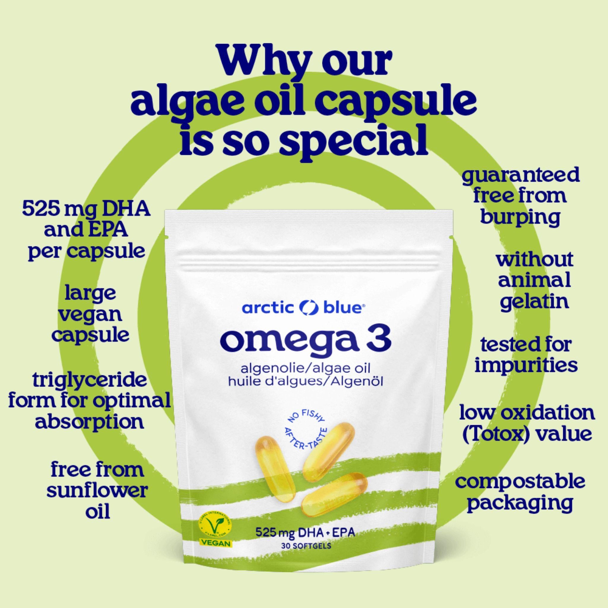 Oméga 3 Huile d'Algues Vegan DHA &amp; EPA – 30 Capsules