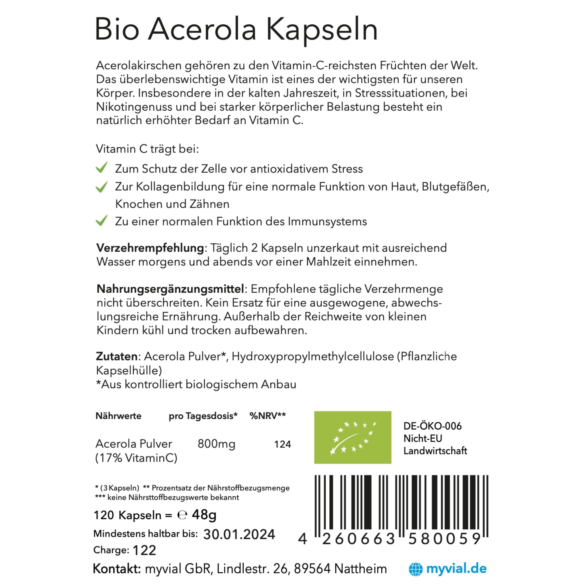 Bio Acerola - 120 Kapseln - montcalia.ch