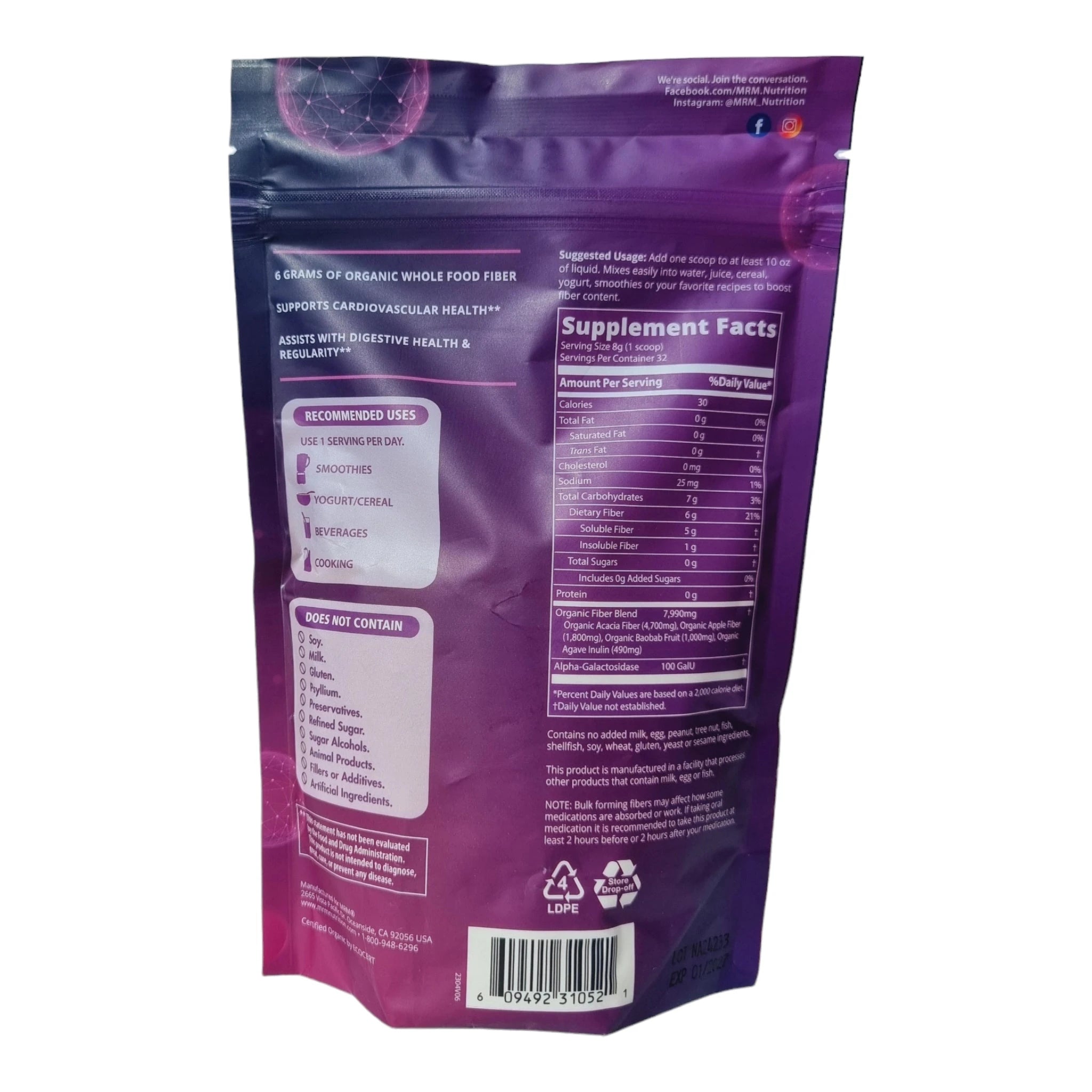 Bio Ballaststoffe mit Enzymen und Probiotika von MRM Nutrition - 256g Pulver - montcalia.ch