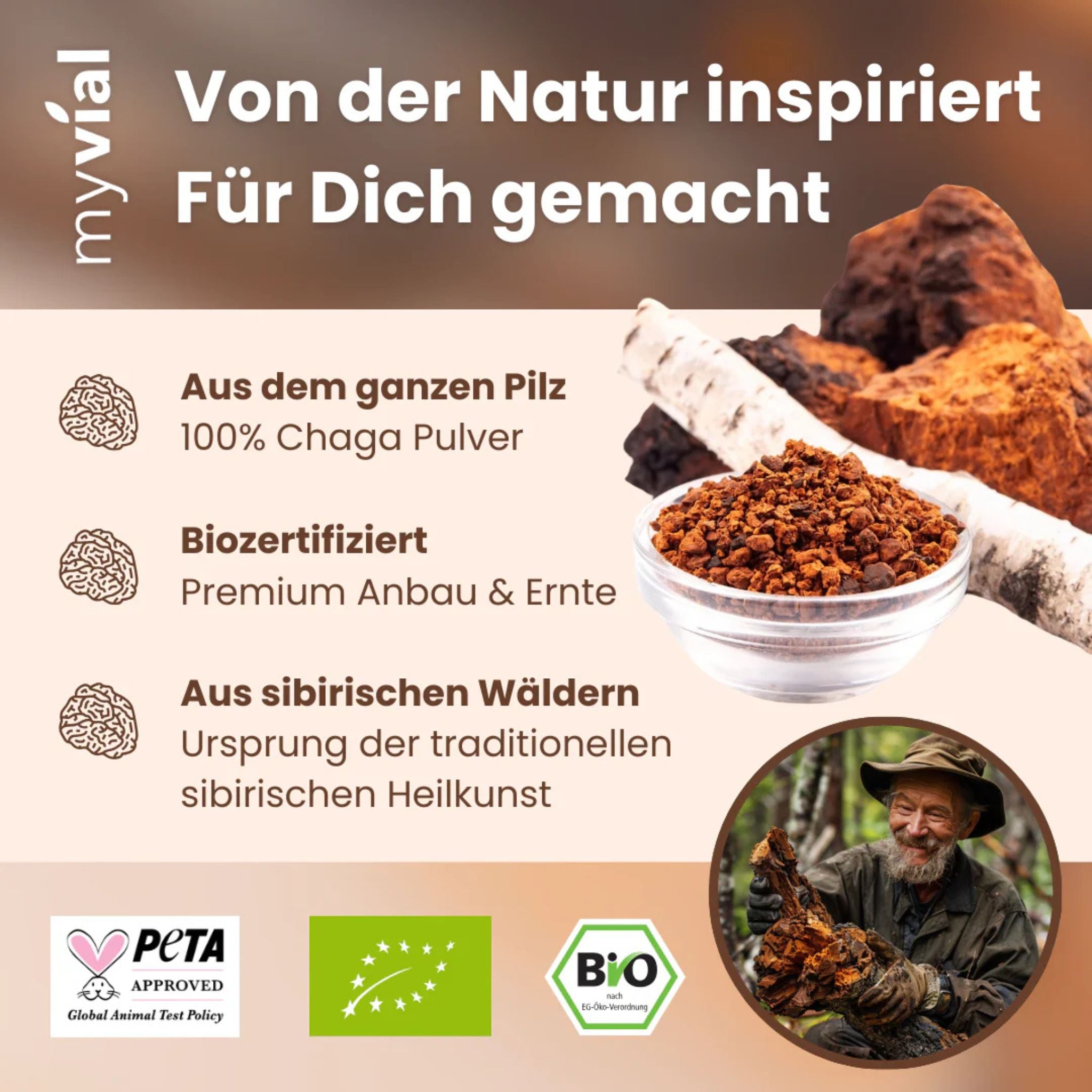 Bio Chaga - 120 Kapseln - myvial - Bio - chaga - EU Bio - montcalia.ch