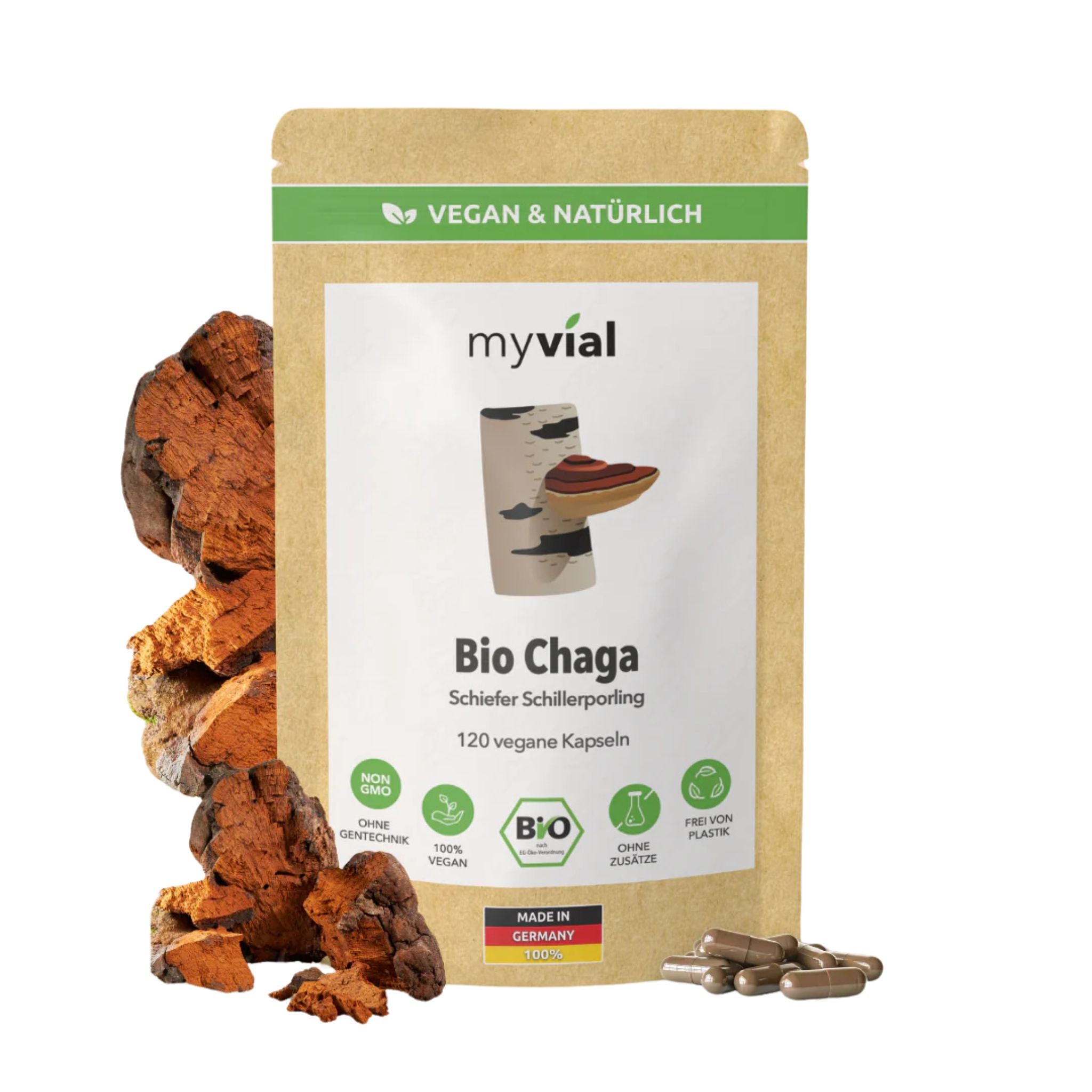 Bio Chaga - 120 Kapseln - myvial - Bio - chaga - EU Bio - montcalia.ch