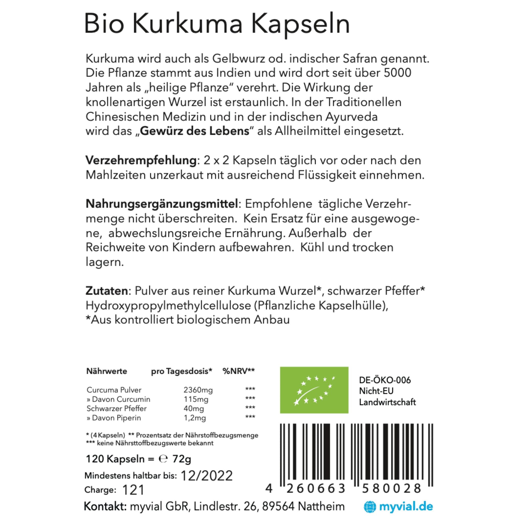 Bio Kurkuma - 120 Kapseln - montcalia.ch