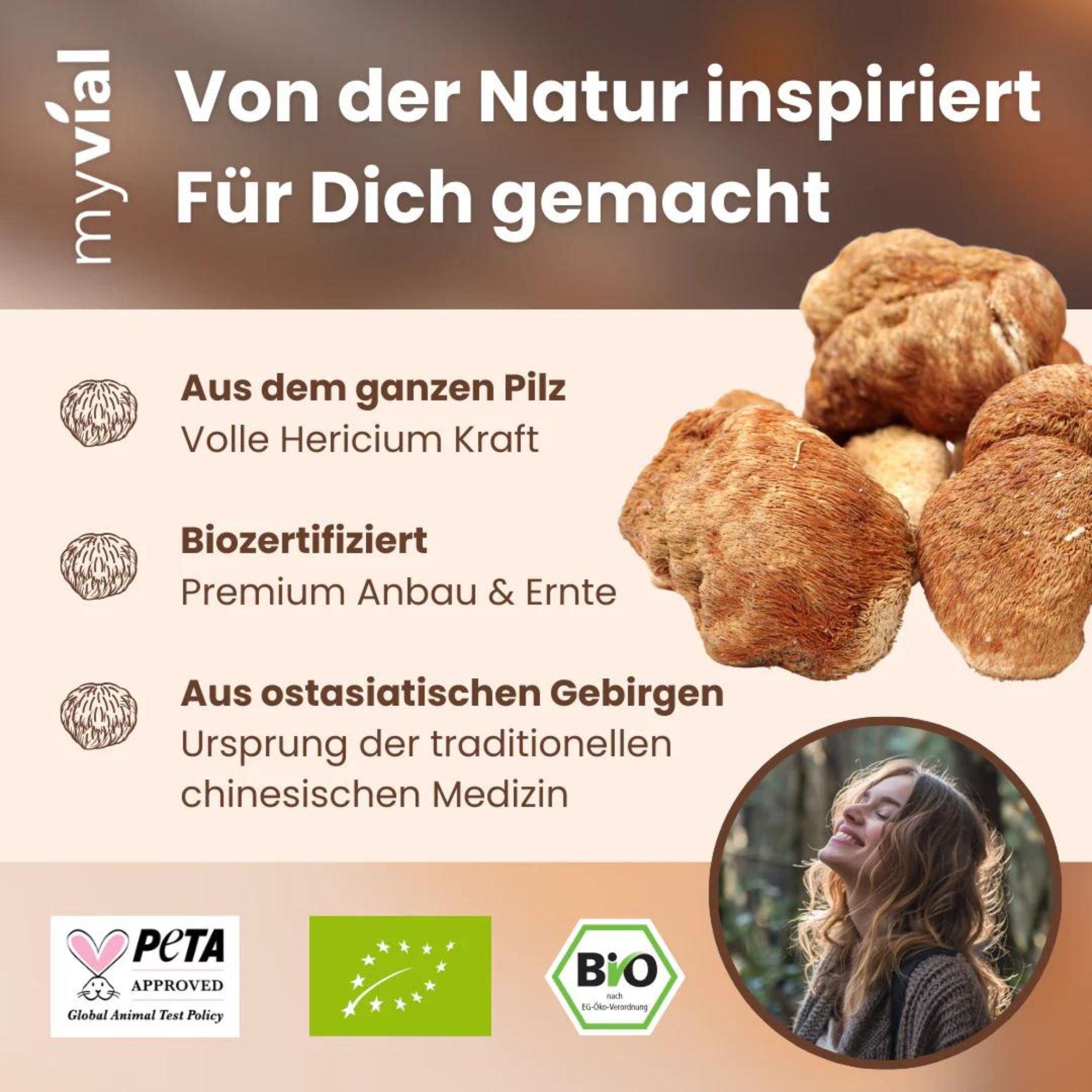 Bio Löwenmähnenpilz Hericium Lions Mane - 120 Kapseln - myvial - Adaptogen - Adaptogene - Affenkopfpilz - montcalia.ch