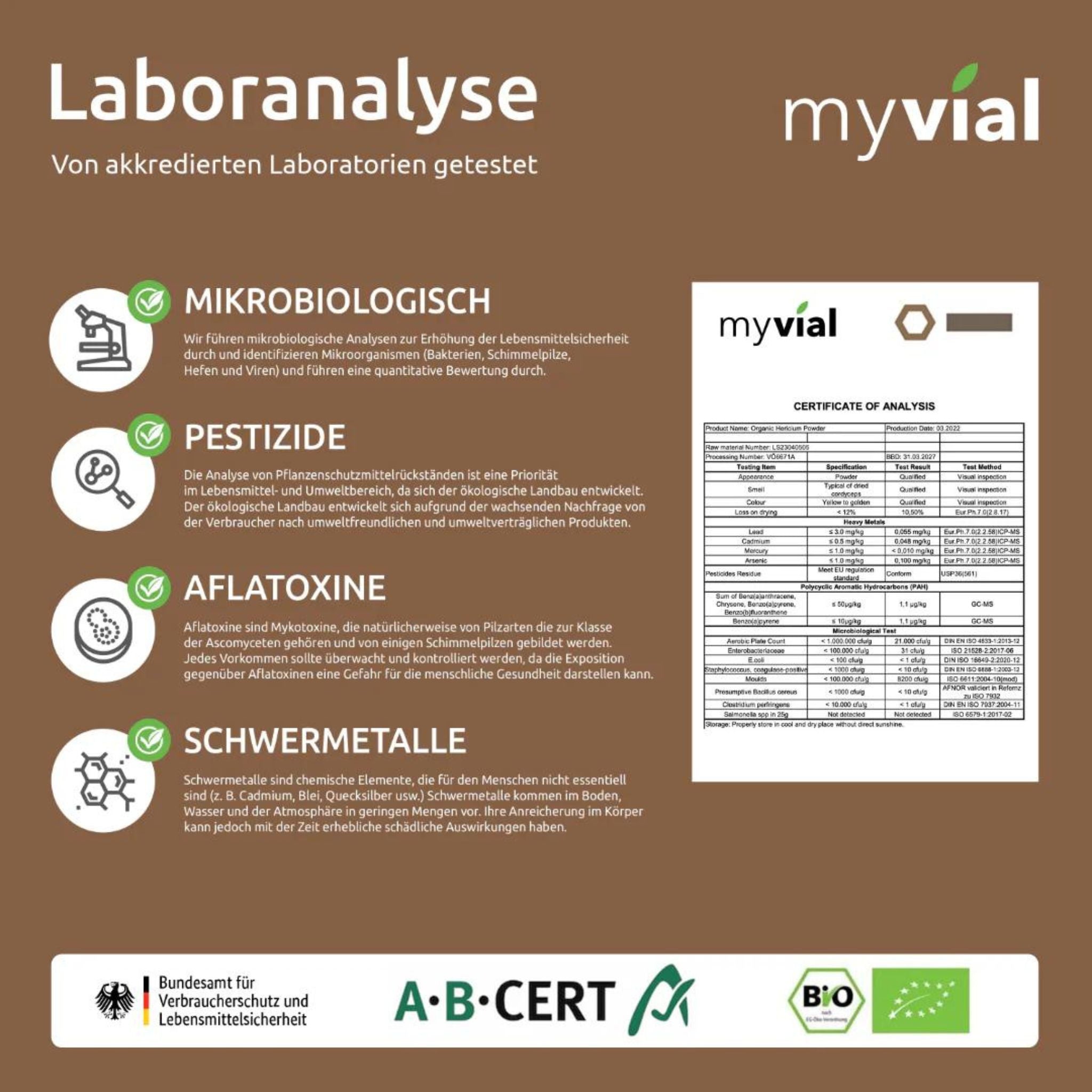 Bio Löwenmähnenpilz Hericium Lions Mane - 120 Kapseln - myvial - Adaptogen - Adaptogene - Affenkopfpilz - montcalia.ch