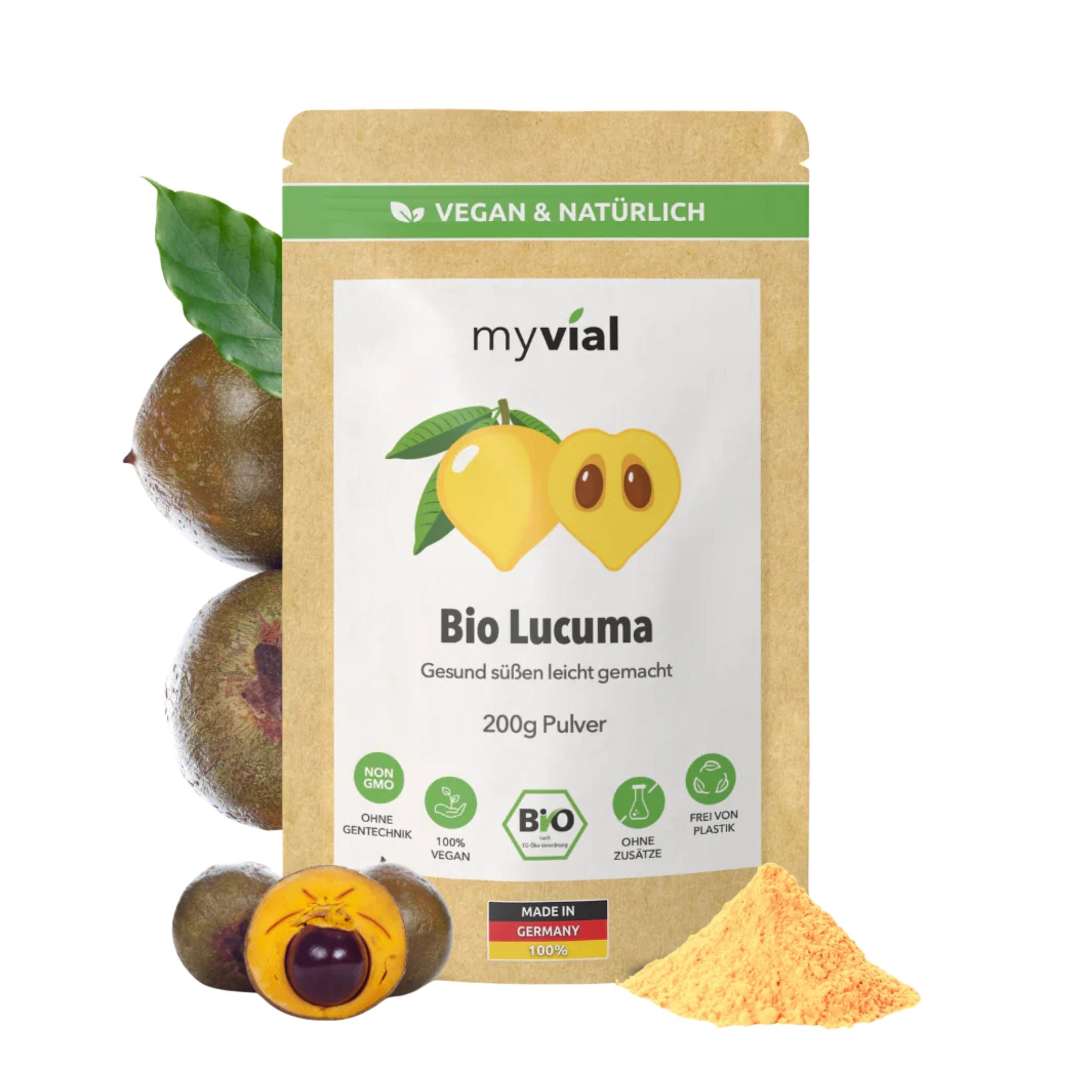 Bio Lucuma - 200g Pulver - myvial - Bio - EU Bio - Gold der Inkas - montcalia.ch