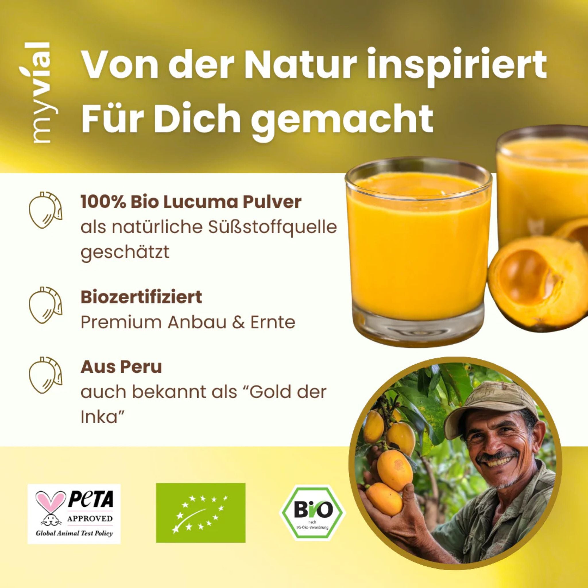 Bio Lucuma - 200g Pulver - myvial - Bio - EU Bio - Gold der Inkas - montcalia.ch