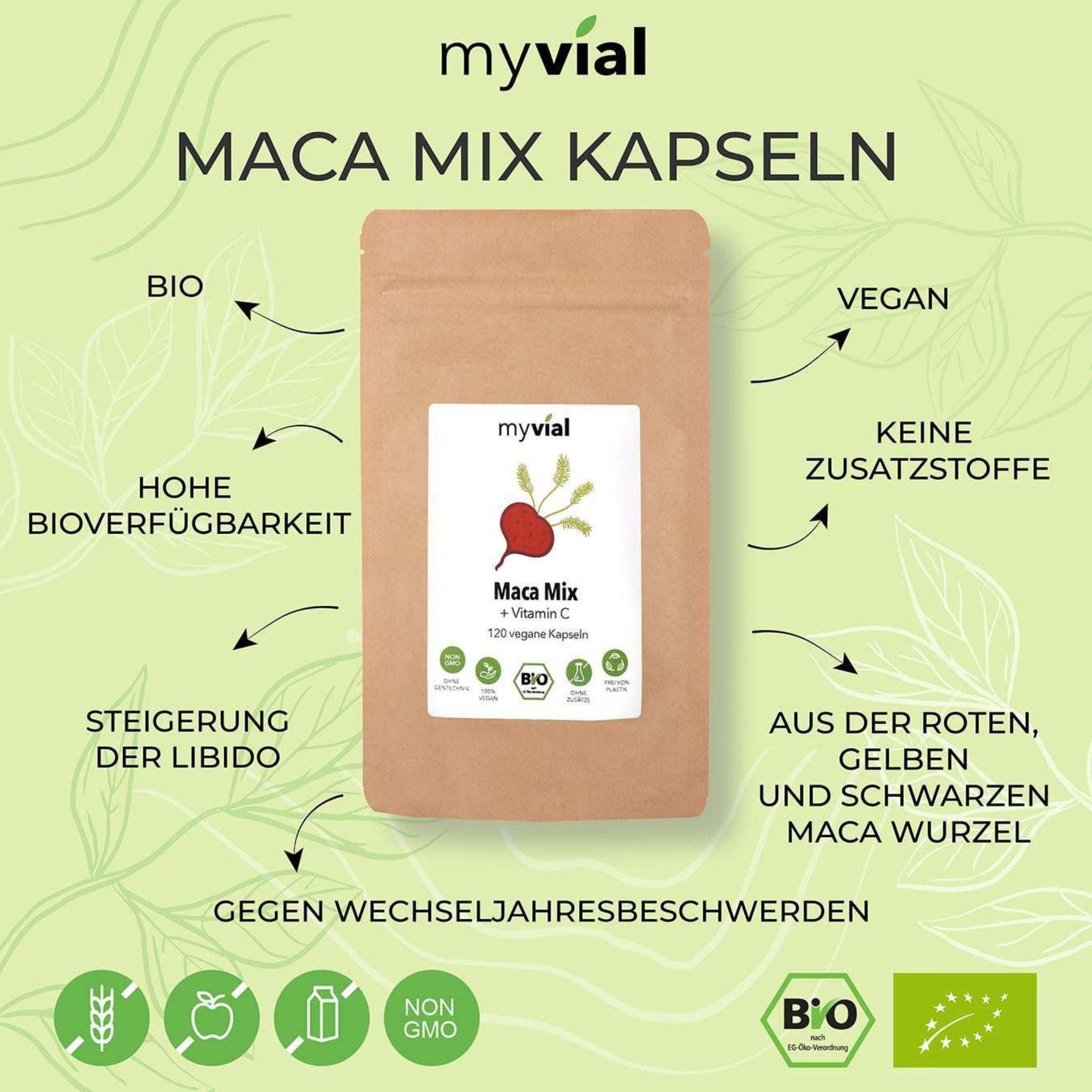 Bio Maca Mix (Schwarz, Rot, Gelb) - 120 Kapseln - montcalia.ch