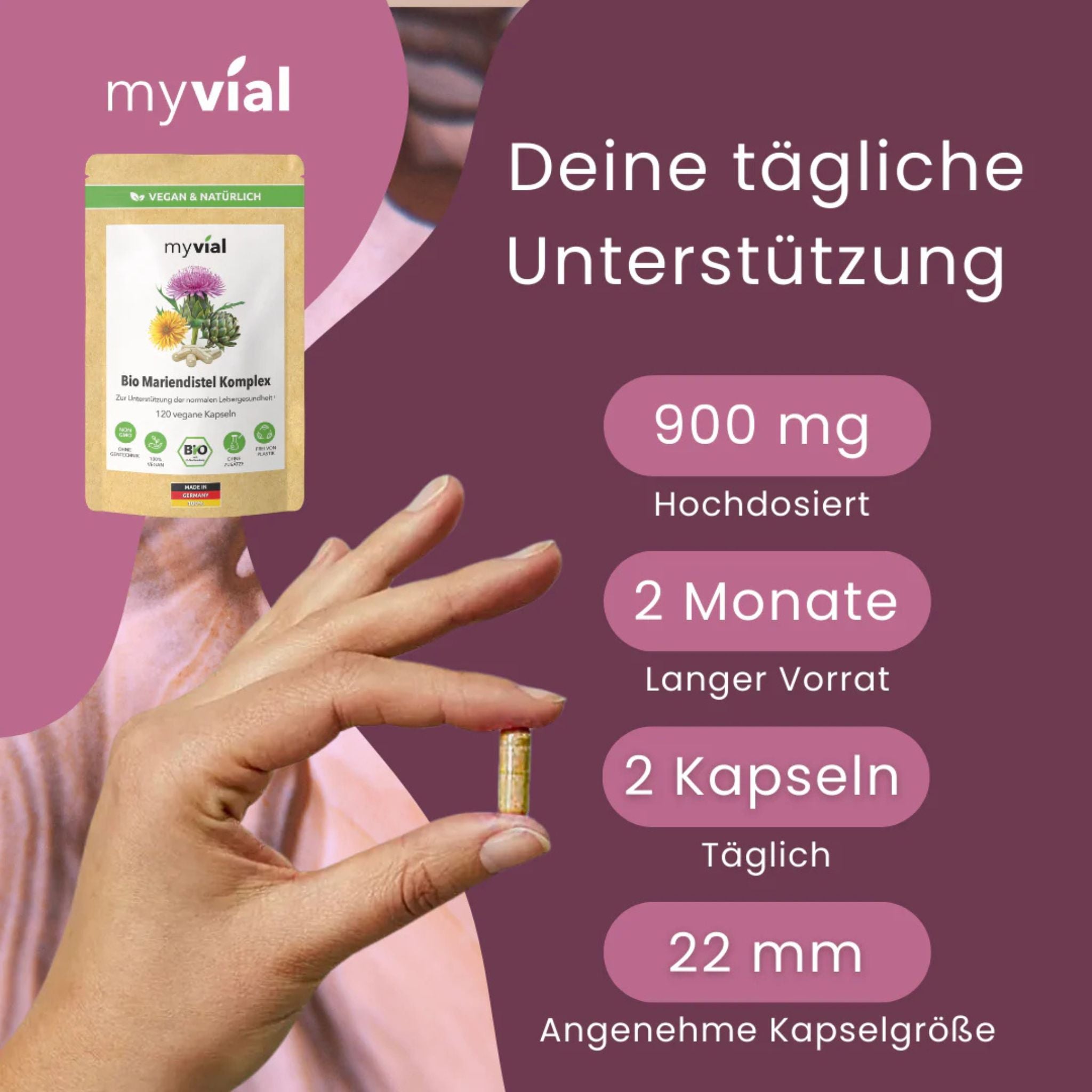 Bio Mariendistel Komplex - 120 Kapseln - myvial - Bio - Entgiftung - EU Bio - montcalia.ch