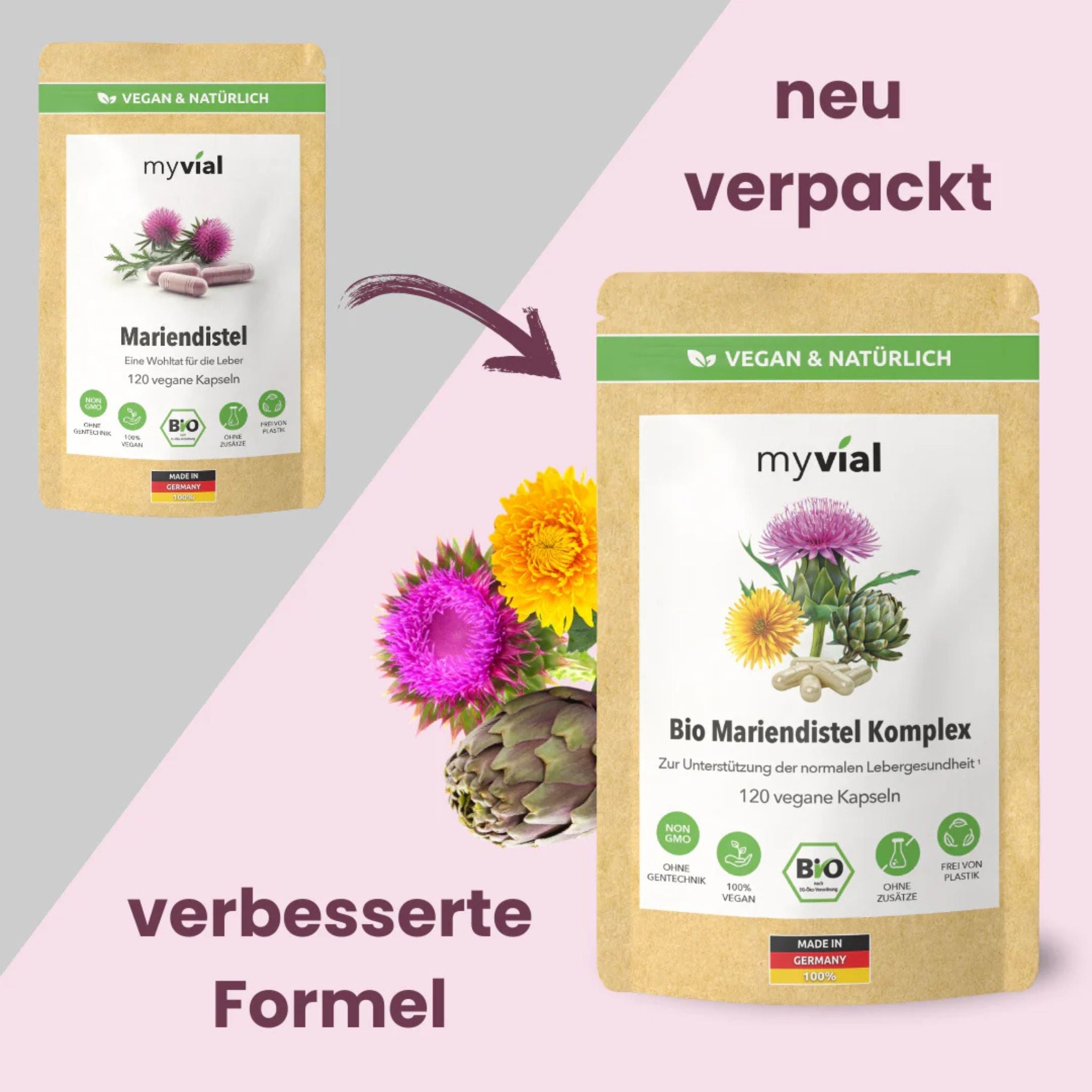 Bio Mariendistel Komplex - 120 Kapseln - myvial - Bio - Entgiftung - EU Bio - montcalia.ch