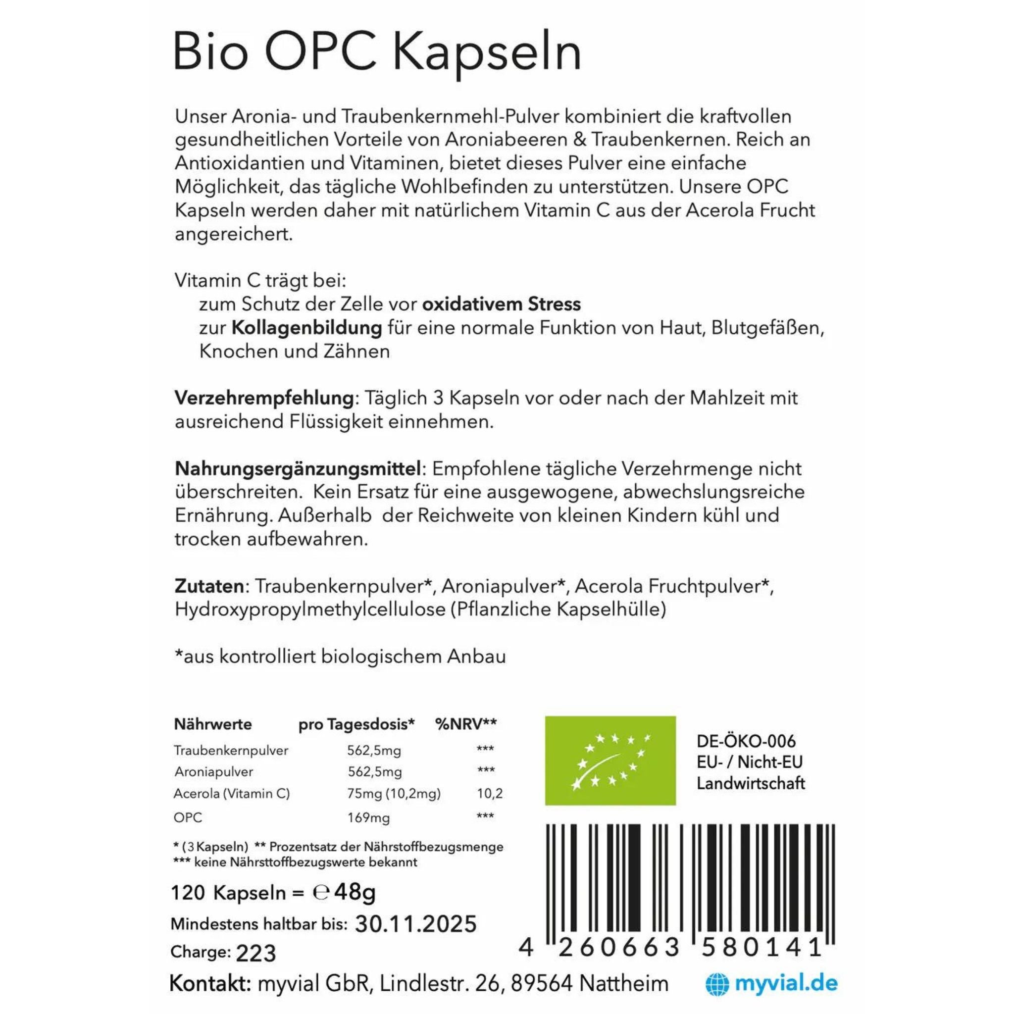 Bio OPC Traubenkernpulver + Vit. C - 120 Kapseln - montcalia.ch