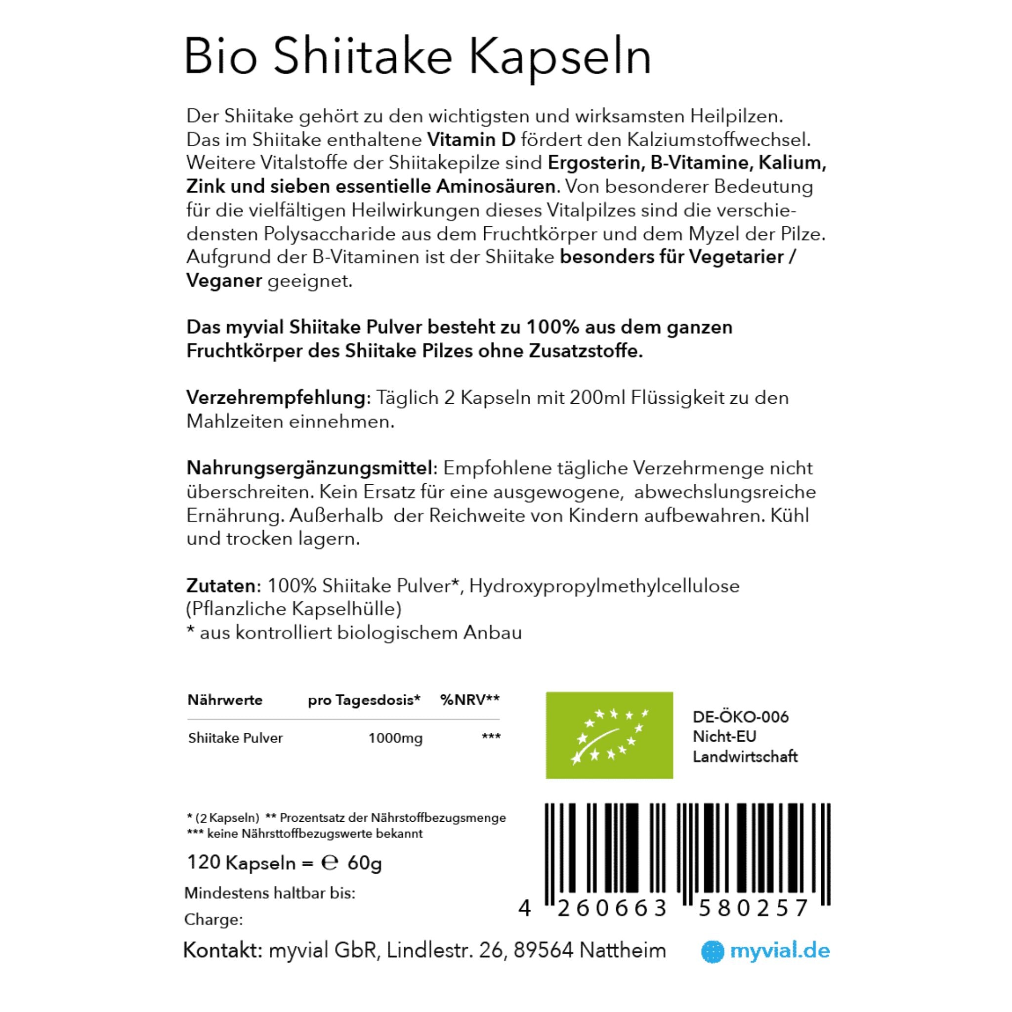 Bio Shiitake - 120 Kapseln - montcalia.ch