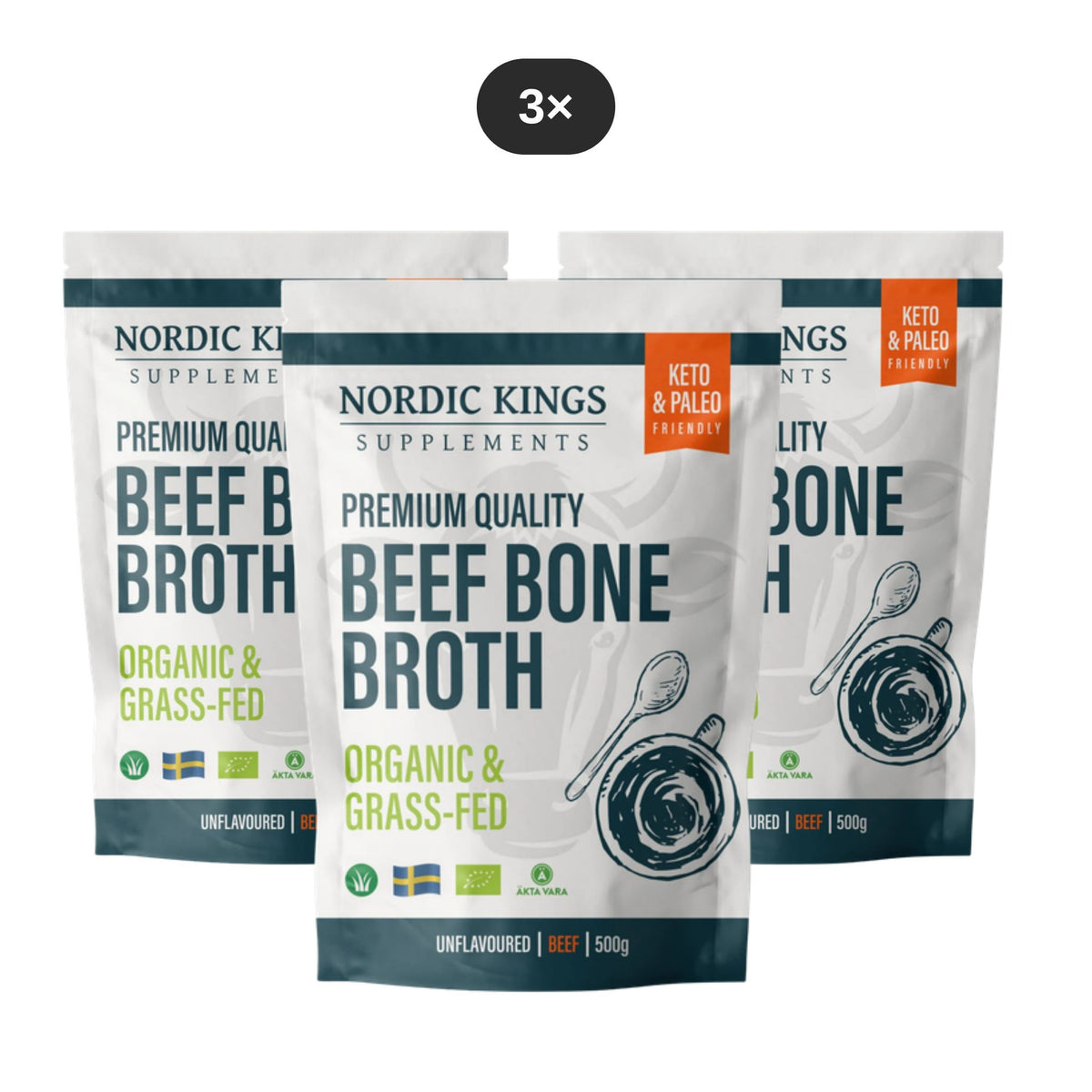 Lot de 3 bouillon d’os bio en poudre de collagène 500 g