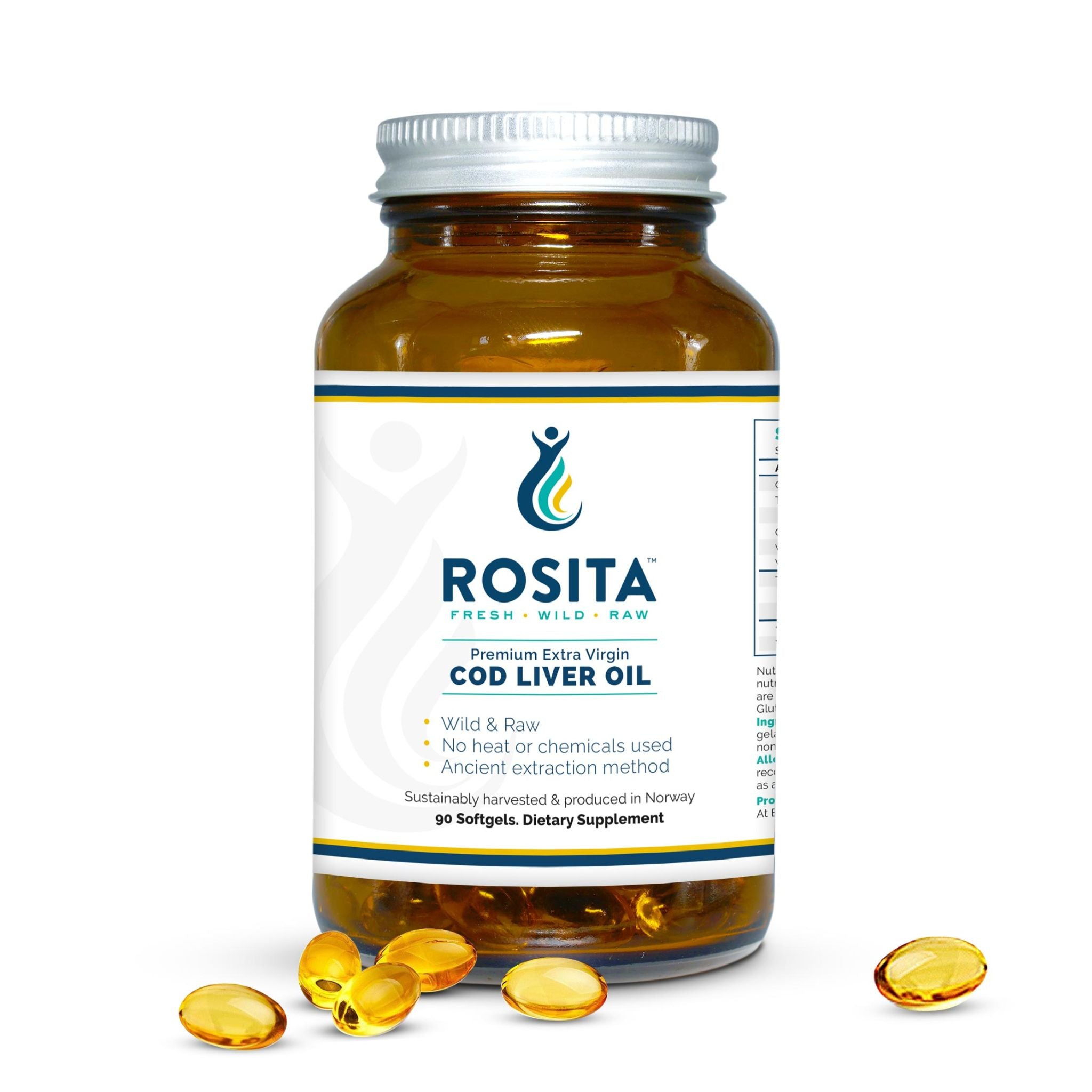 Lebertran Rosita EVCLO - 90 Kapseln - Rosita Real Foods - 1000 UI - 5000 IU - Abnehmen - montcalia.ch