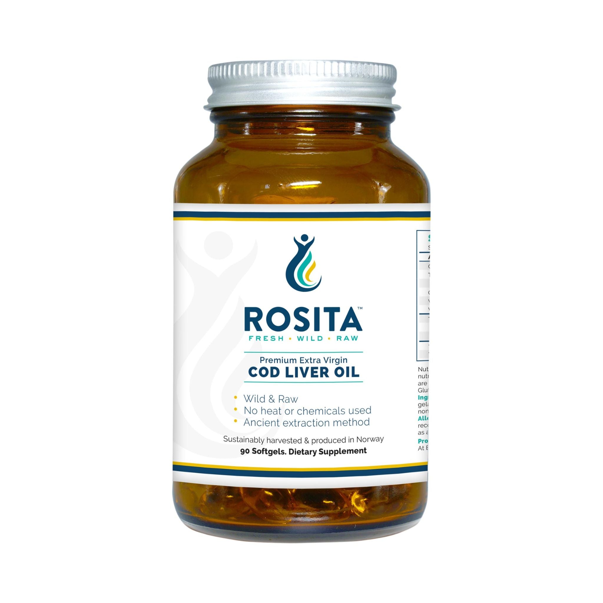 Lebertran Rosita EVCLO - 90 Kapseln - Rosita Real Foods - 1000 UI - 5000 IU - Abnehmen - montcalia.ch