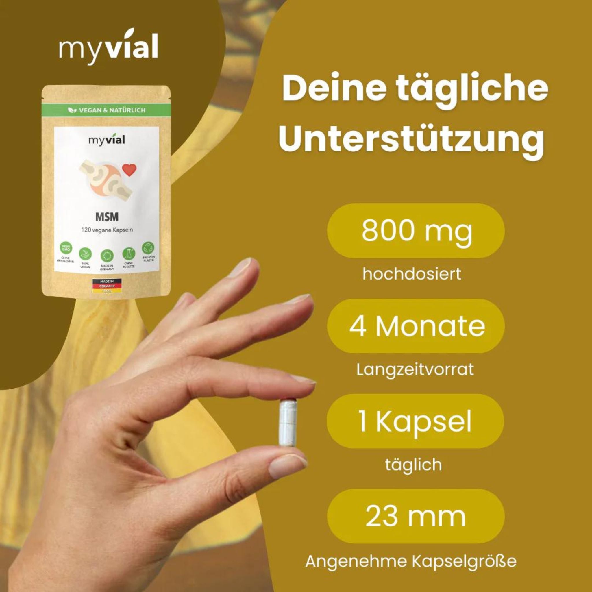 MSM hochdosiert 800mg - 120 Kapseln - myvial - Kapseln - Methylsulfonylmethan - MSM - montcalia.ch